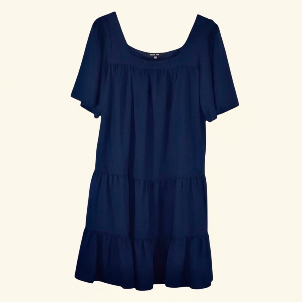 SugarLips Navy Tiered Babydoll Dress Square Neck Short Sleeve Small Mini Dress - Picture 1 of 8
